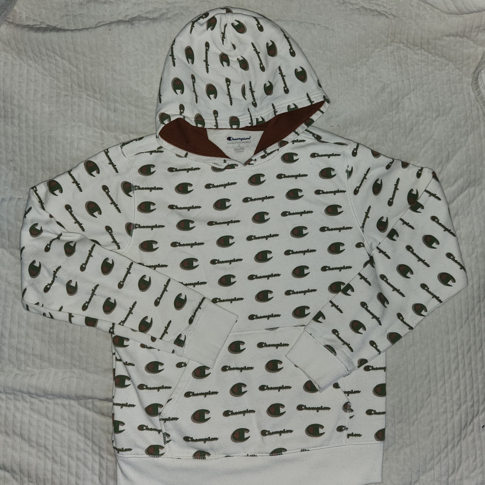 Champion White and Brown Logo Men's Sweater